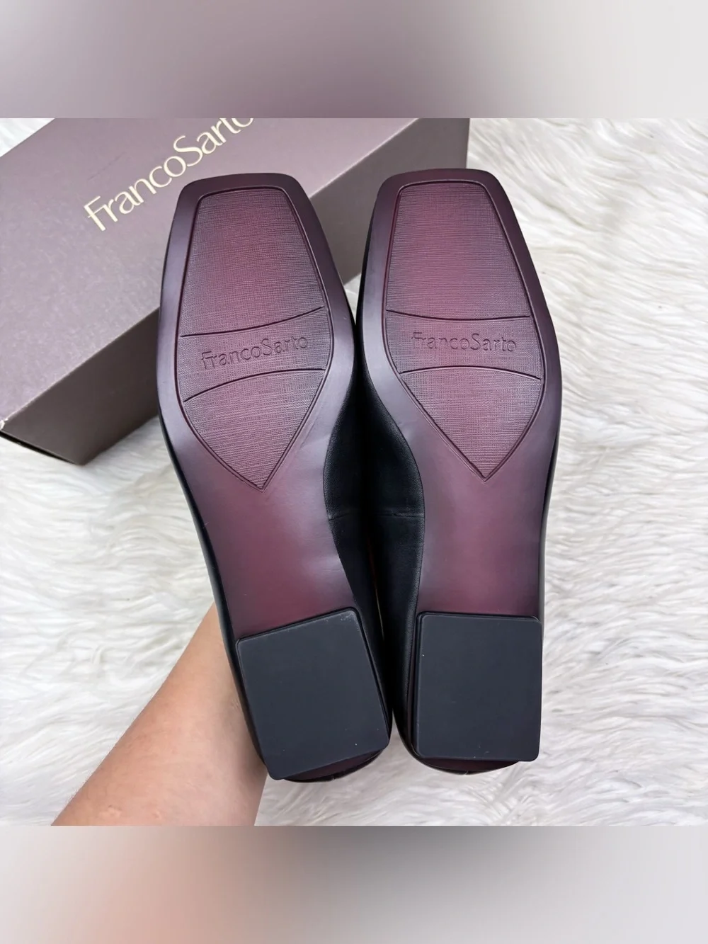 Franco Sarto Tiari Square Toe Loafer Flats Black Smooth Leather Gold Chain NEW 8
